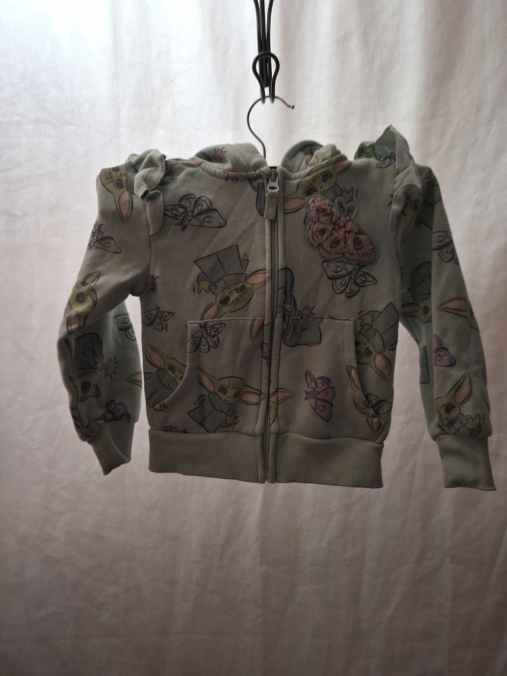 Star Wars Light Green Kids Zip Hoodie with Grogu Print